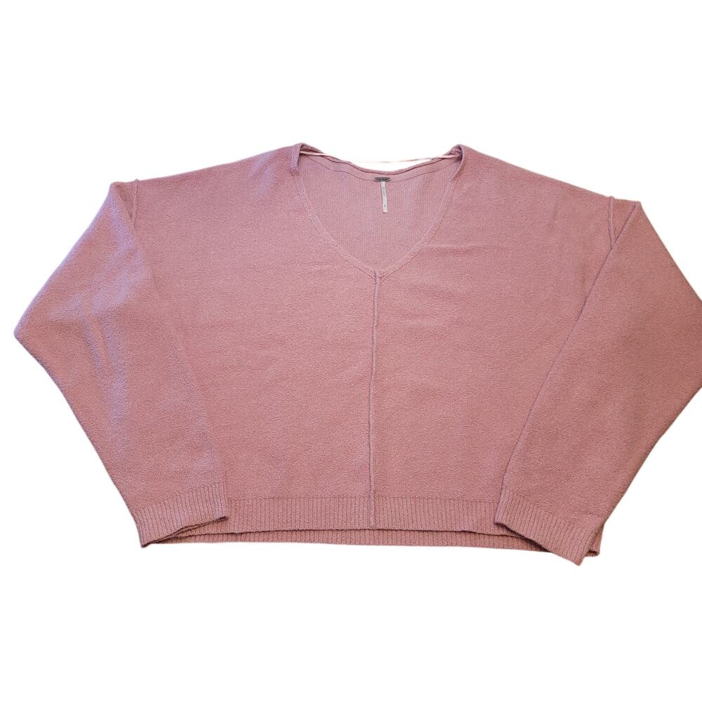 Free People Pink Knit Sweater M Oversized Boho Soft Girl Cozy